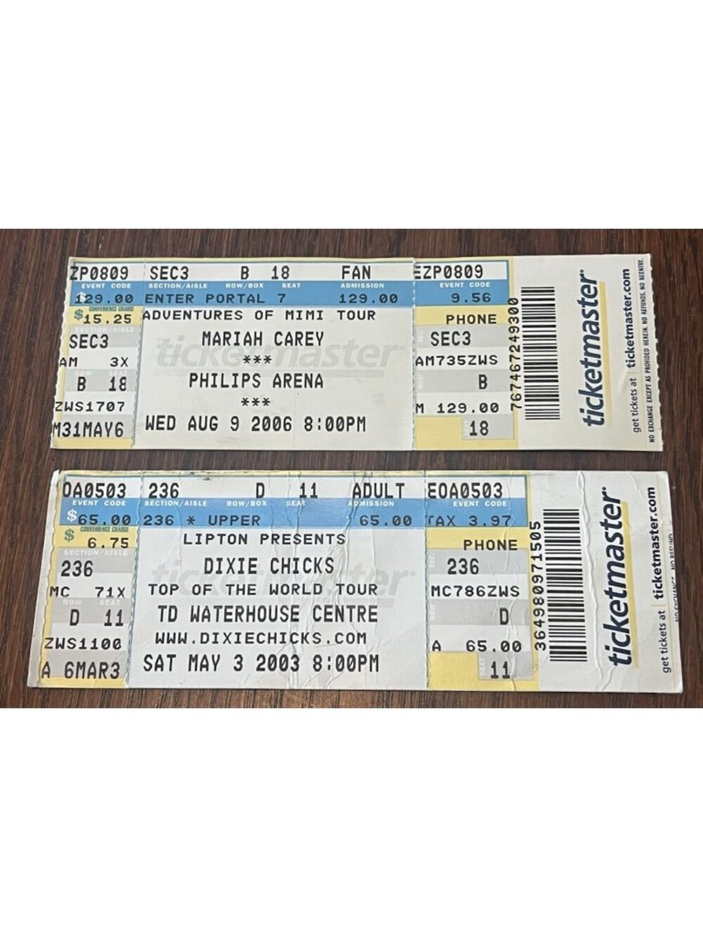 2 Concert Ticketmaster Ticket Mariah Carey Philips Arena 2006 Dixie Chicks 2003